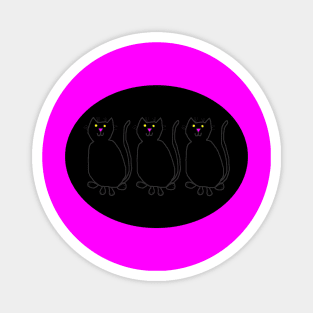 Three Black Cats on Black Oval Magnet